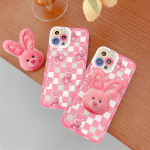 VILZSTUDIOS Checkered phone case featuring a bunny design