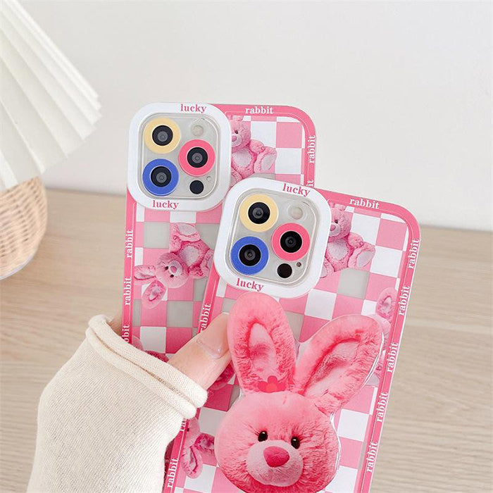 VILZSTUDIOS Checkered phone case featuring a bunny design