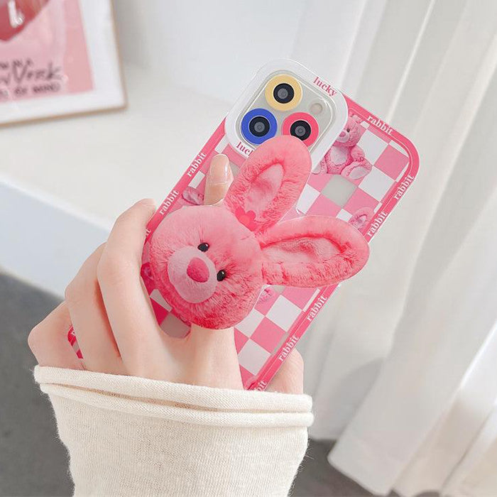 VILZSTUDIOS Checkered phone case featuring a bunny design