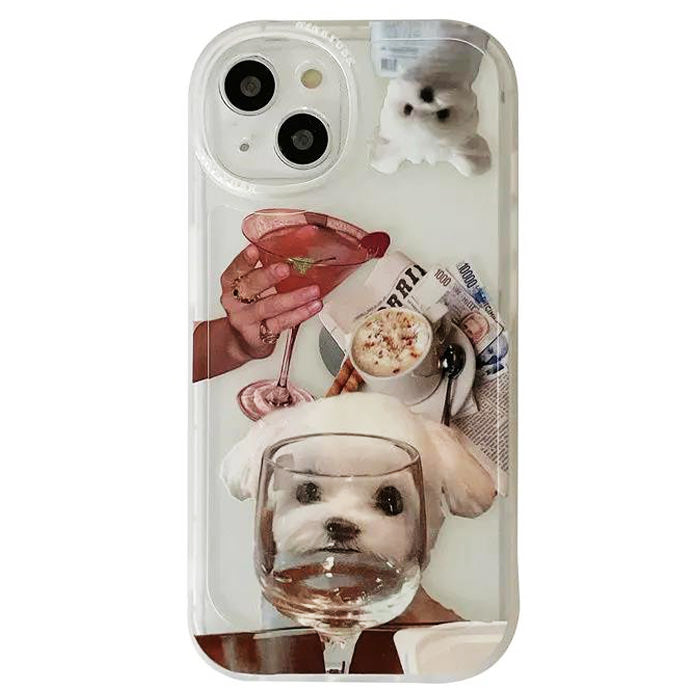 VILZSTUDIOS Cute puppy and wine glass iPhone case