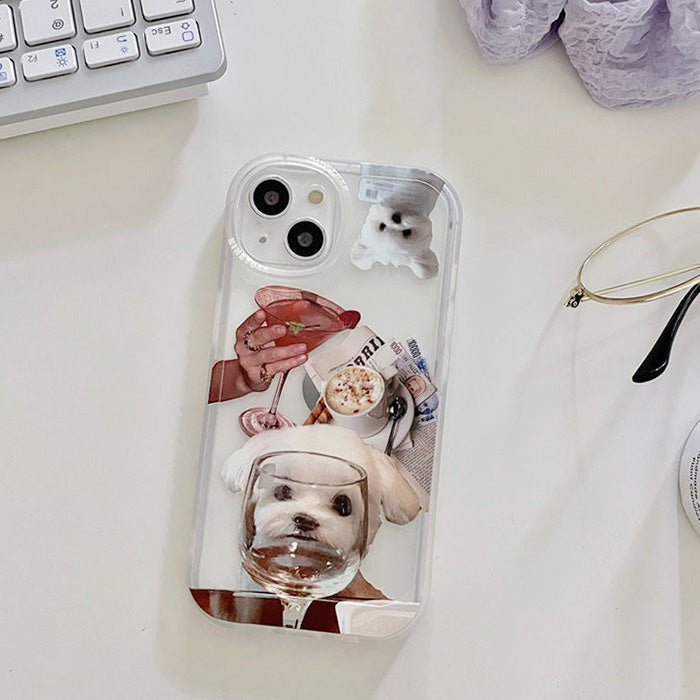VILZSTUDIOS Cute puppy and wine glass iPhone case