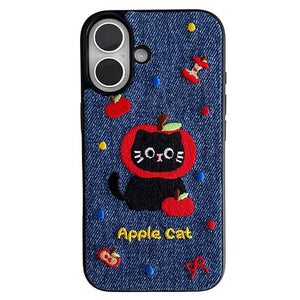 VILZSTUDIOS Cute Apple Cat Embroidery Phone Case