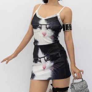 VILZSTUDIOS Playful cat print micro skirt for trendy fashion