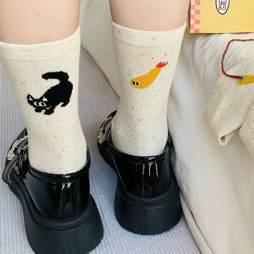 VILZSTUDIOS Patterned socks featuring a playful cat and shrimp design