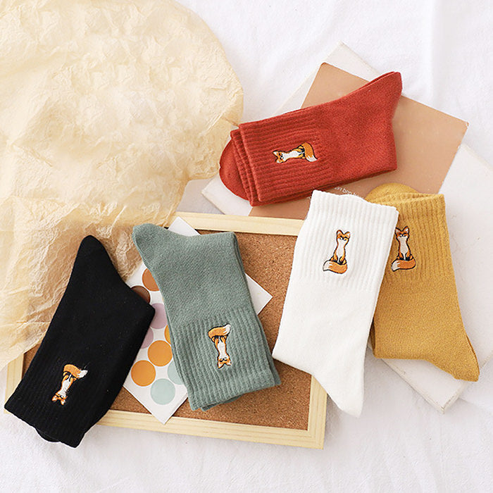 VILZSTUDIOS Fox embroidery casual socks for stylish looks