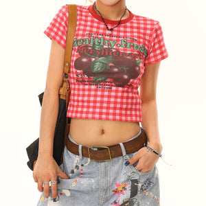 VILZSTUDIOS Playful fruits gingham baby tee design