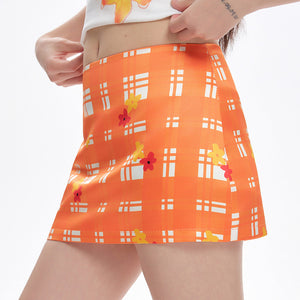 VILZSTUDIOS Vibrant floral gingham mini skirt from VILZSTUDIOS
