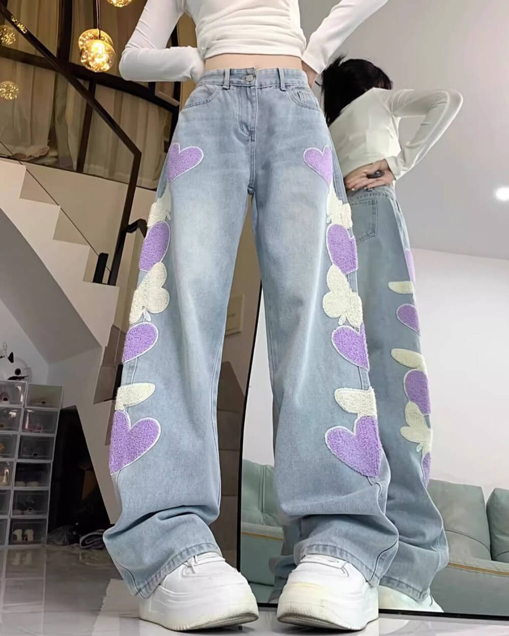 VILZSTUDIOS Playful heart patch baggy jeans