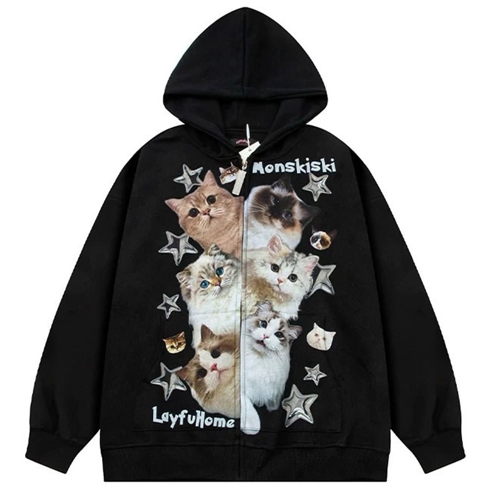 VILZSTUDIOS Oversized hoodie with playful kitten print design