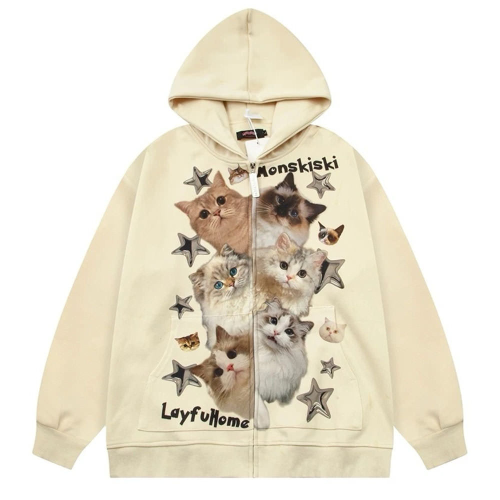 VILZSTUDIOS Oversized hoodie with playful kitten print design