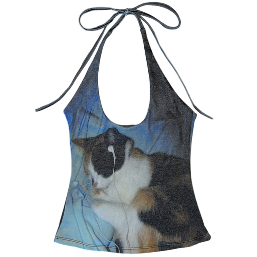 VILZSTUDIOS Playful kitty halter top for trendy fashion