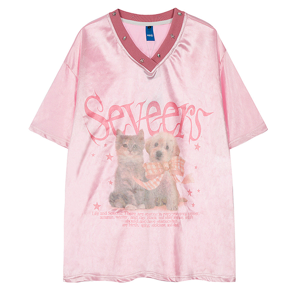 VILZSTUDIOS Playful pet print satin jersey t-shirt
