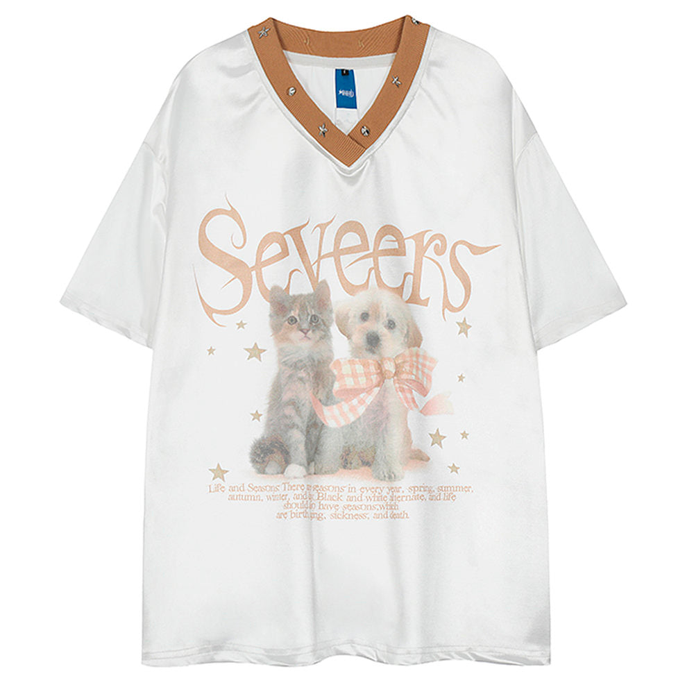 VILZSTUDIOS Playful pet print satin jersey t-shirt