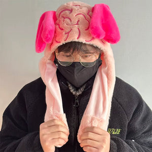 VILZSTUDIOS Cute plush hat with heart ears and brain design