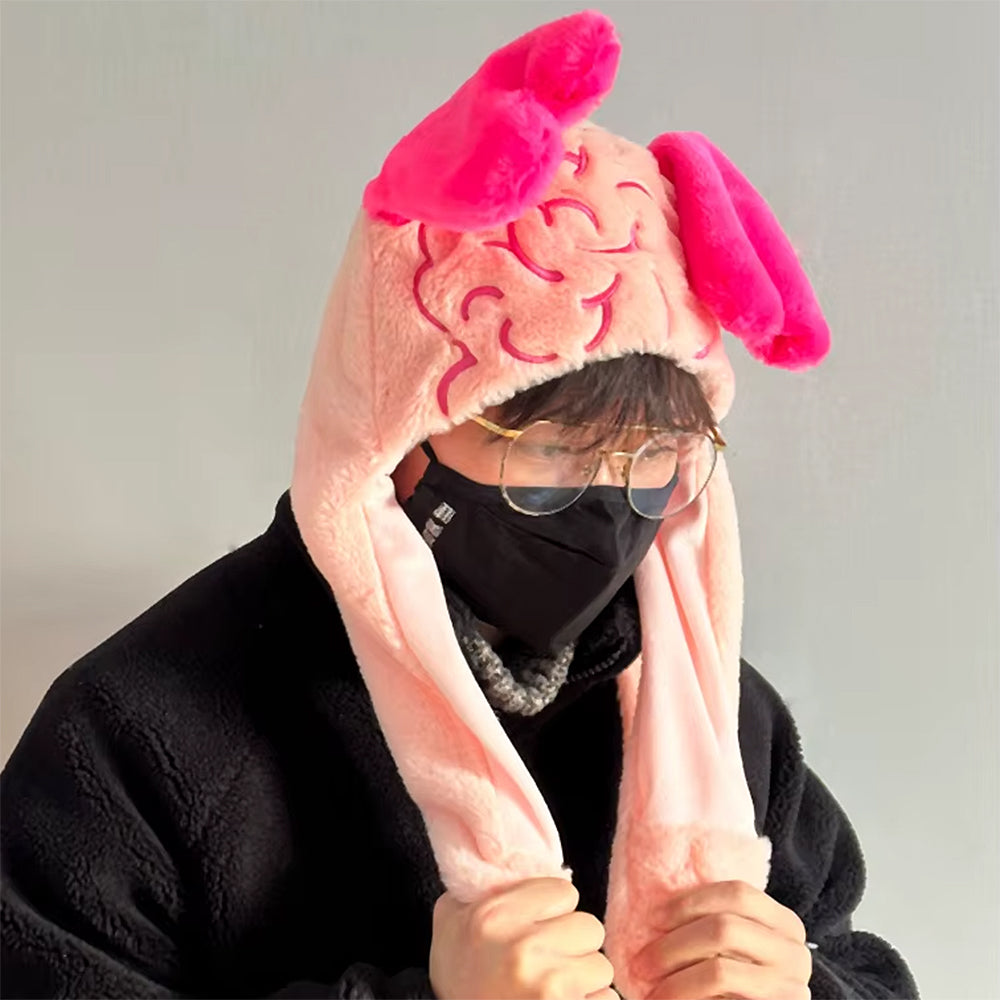 VILZSTUDIOS Cute plush hat with heart ears and brain design