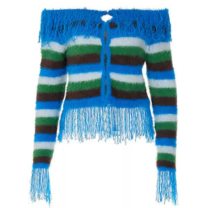VILZSTUDIOS Striped fringe knit top for casual fashion