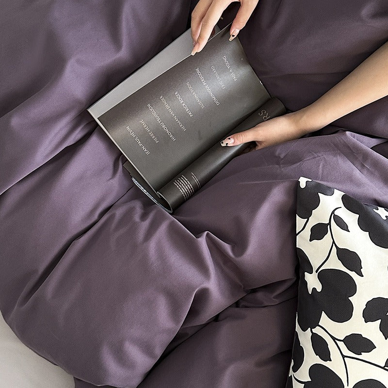VILZSTUDIOS deep plum duvet cover set with monochrome floral pillowcases