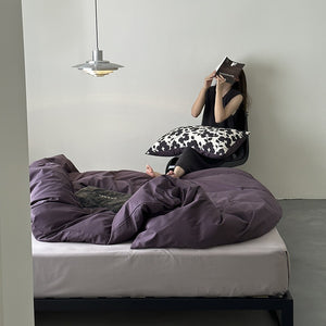 VILZSTUDIOS deep plum duvet cover set with monochrome floral pillowcases
