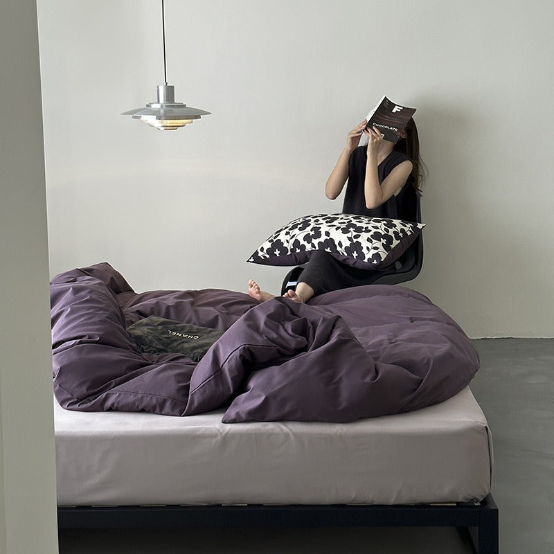 VILZSTUDIOS deep plum duvet cover set with monochrome floral pillowcases
