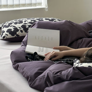 VILZSTUDIOS deep plum duvet cover set with monochrome floral pillowcases