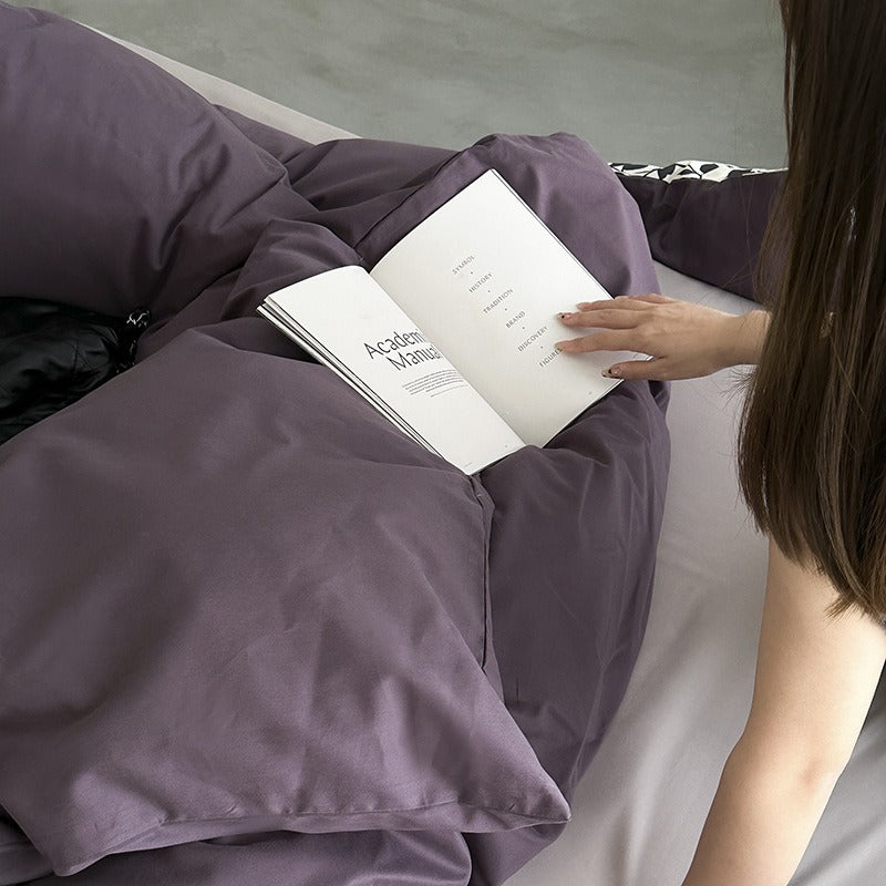 VILZSTUDIOS deep plum duvet cover set with monochrome floral pillowcases
