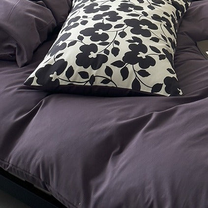 VILZSTUDIOS deep plum duvet cover set with monochrome floral pillowcases
