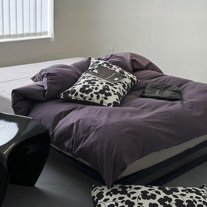 VILZSTUDIOS deep plum duvet cover set with monochrome floral pillowcases