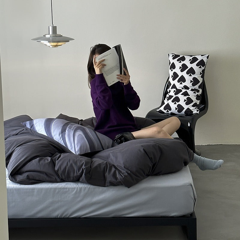 VILZSTUDIOS deep plum duvet cover set with monochrome floral pillowcases