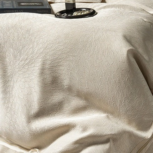 VILZSTUDIOS ivory cream plumage jacquard bedding set with broad borders and gold-tone piping