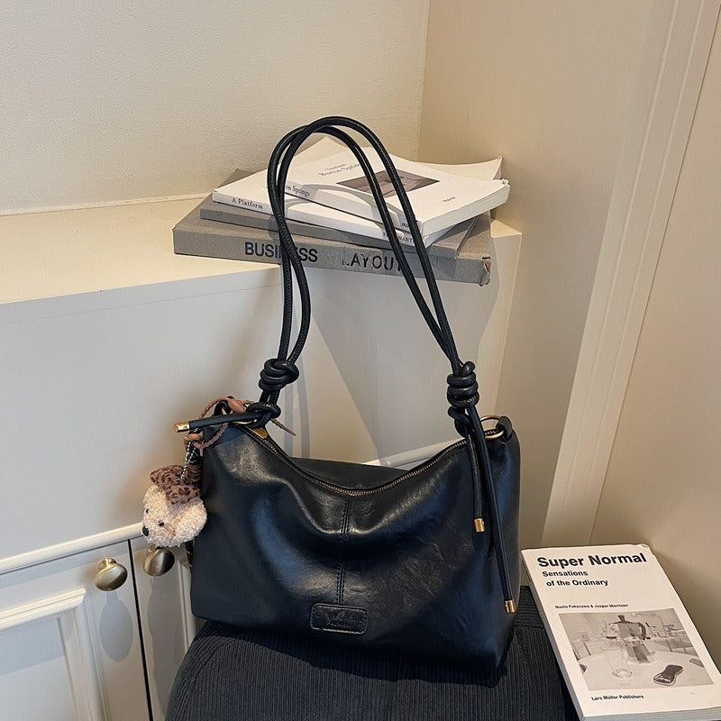 Plush Bear Charm Slouchy Shoulder Bag
