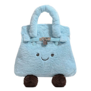 VILZSTUDIOS Plush smiling face fuzzy handbag for fashion-forward style