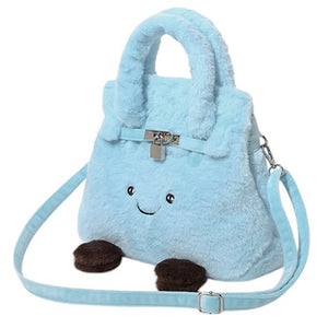 VILZSTUDIOS Plush smiling face fuzzy handbag for fashion-forward style