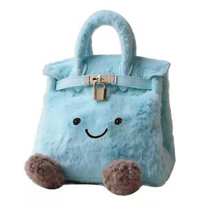 VILZSTUDIOS Plush smiling face fuzzy handbag for fashion-forward style