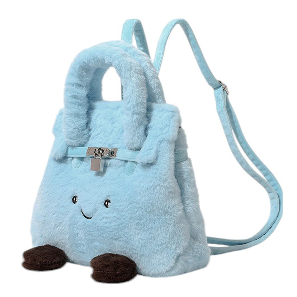 VILZSTUDIOS Plush smiling face fuzzy handbag for fashion-forward style