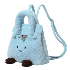 VILZSTUDIOS Plush smiling face fuzzy handbag for fashion-forward style