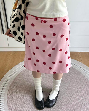 VILZSTUDIOS Polka Dot Bow Detail Knee-Length Skirt product image