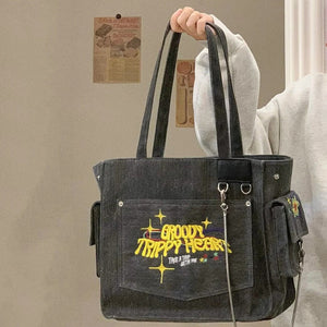 VILZSTUDIOS Denim tote bag with heart design