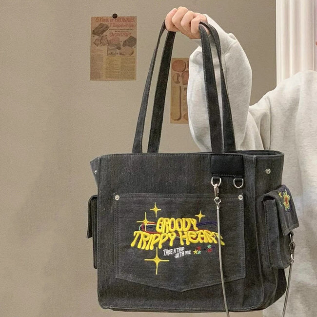 VILZSTUDIOS Denim tote bag with heart design