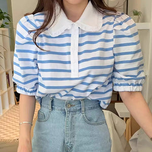 VILZSTUDIOS Puff sleeve striped tee from VILZSTUDIOS