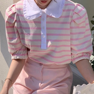VILZSTUDIOS Puff sleeve striped tee from VILZSTUDIOS