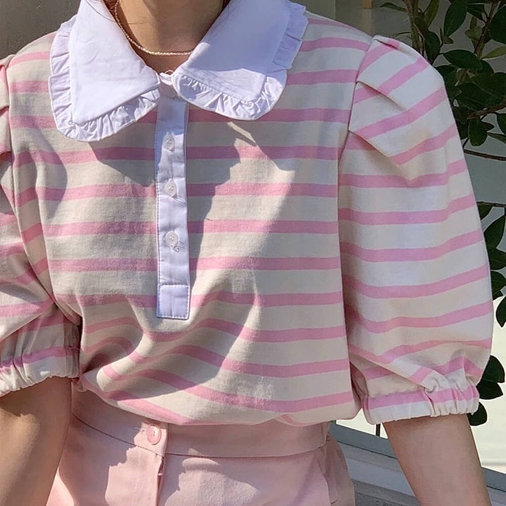 VILZSTUDIOS Puff sleeve striped tee from VILZSTUDIOS