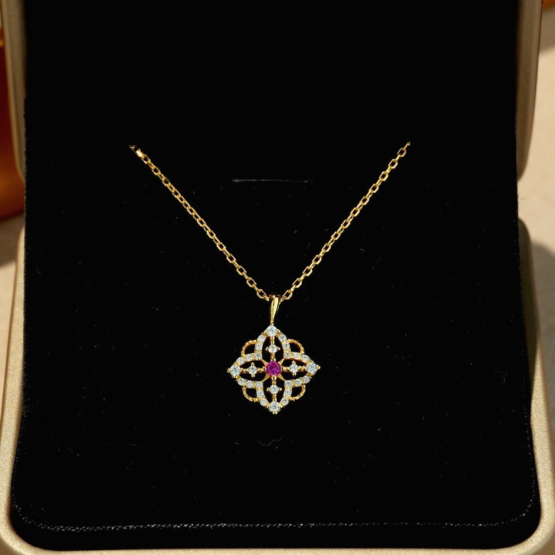 VILZSTUDIOS silver-tone quatrefoil pendant necklace with stones