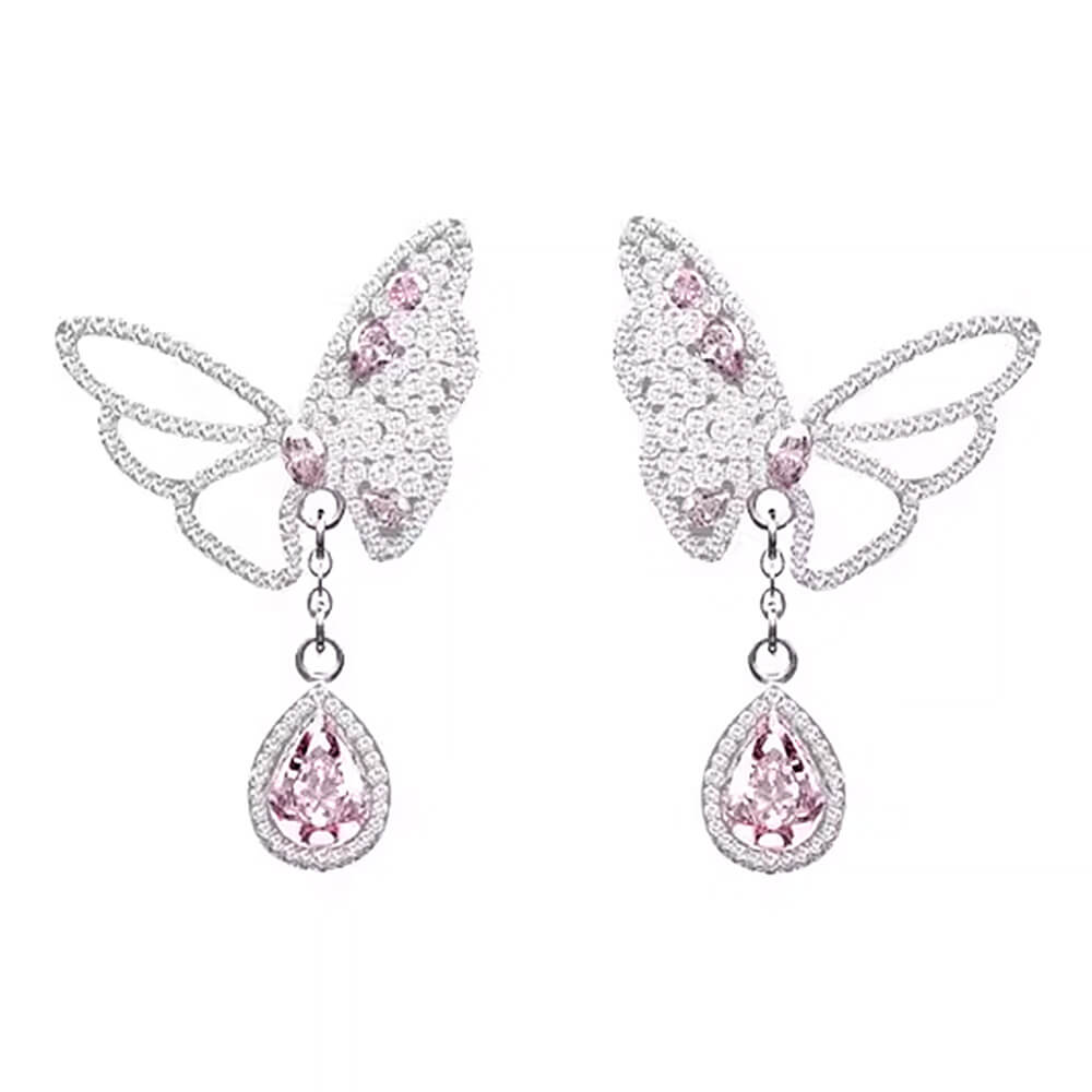 VILZSTUDIOS Butterfly earrings with crystals and pink gems