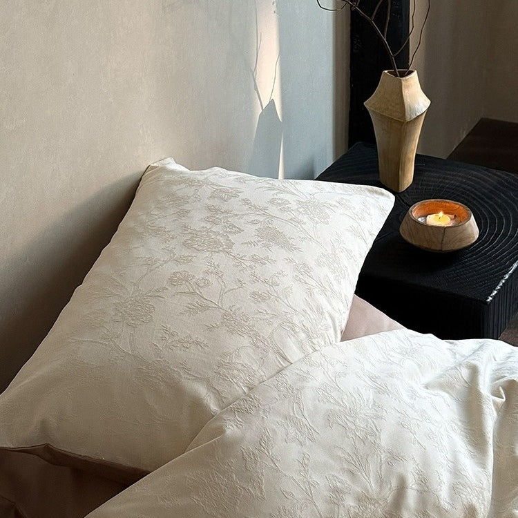 VILZSTUDIOS muted beige, ivory, blush, sage-grey and lilac jacquard bedding set with raised woven patterns