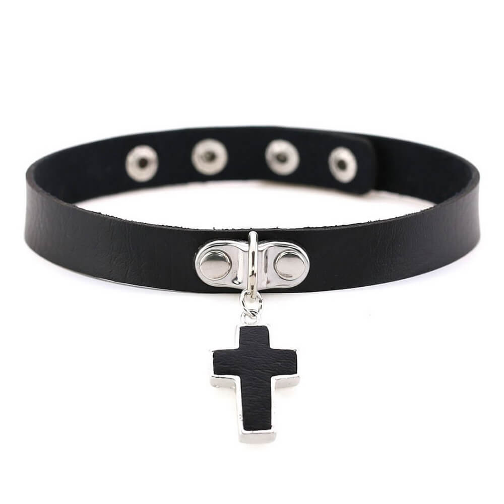 VILZSTUDIOS Stylish leather choker necklace with adjustable buckles