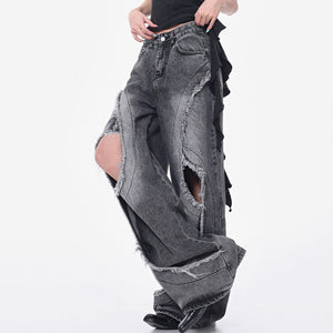 VILZSTUDIOS Wide-leg jeans with cut-out panels and frayed seams