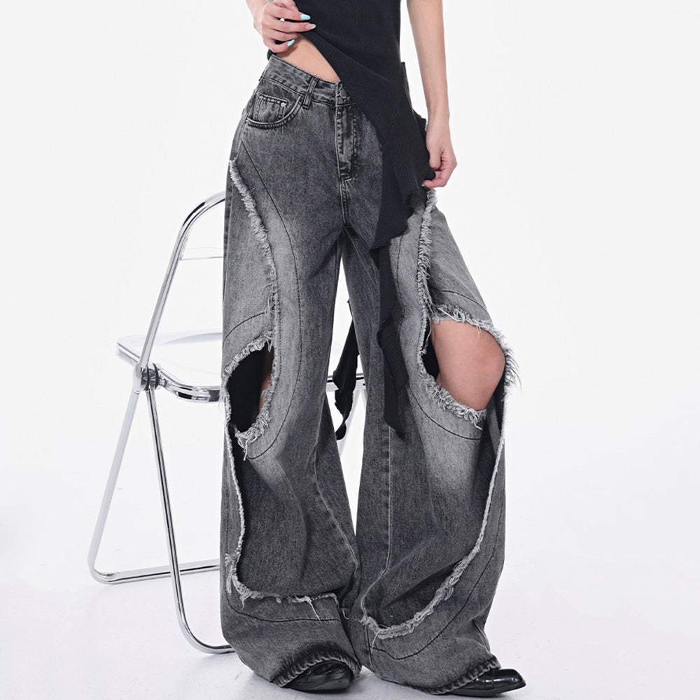 VILZSTUDIOS Wide-leg jeans with cut-out panels and frayed seams