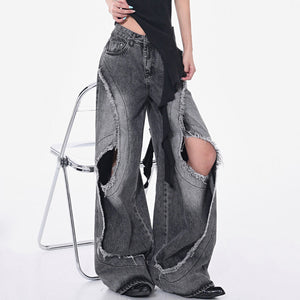 VILZSTUDIOS Wide-leg jeans with cut-out panels and frayed seams