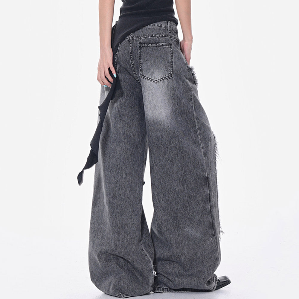 VILZSTUDIOS Wide-leg jeans with cut-out panels and frayed seams