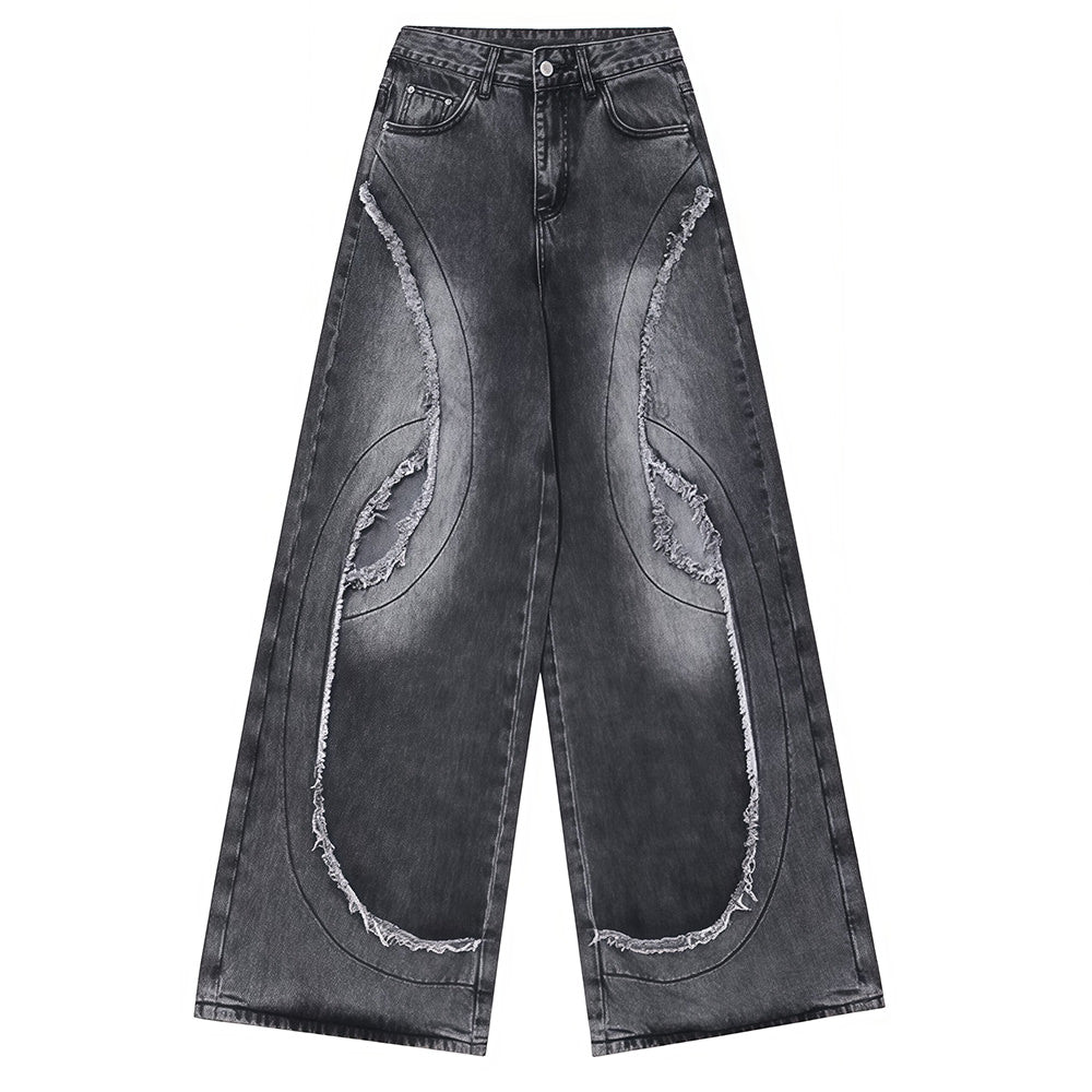 VILZSTUDIOS Wide-leg jeans with cut-out panels and frayed seams